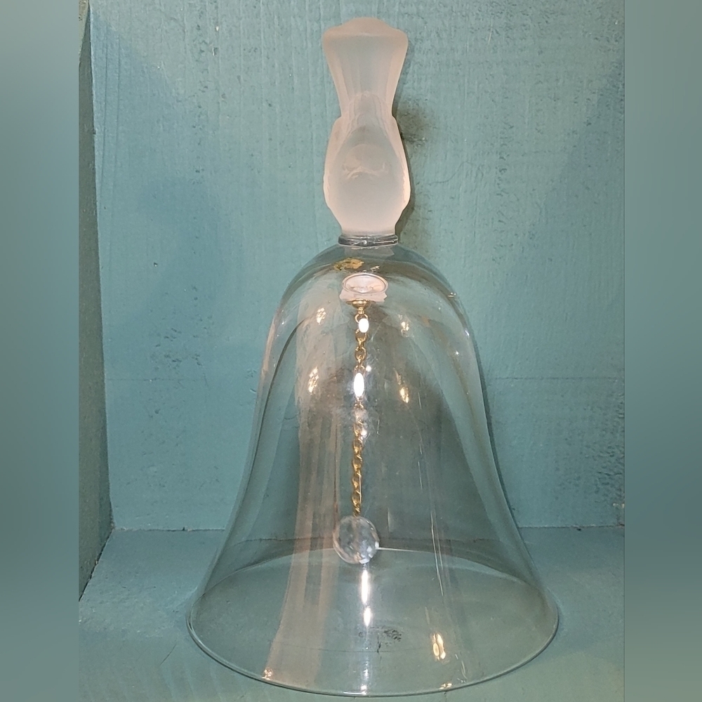 Bird Dinner Bell Clear Glass With Frosted Bird On Top - Picture 4 of 4
